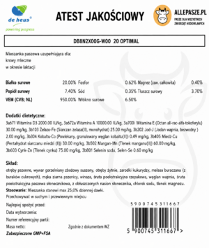 De Heus 20 Optimal 25kg - granulat - obrazek 3