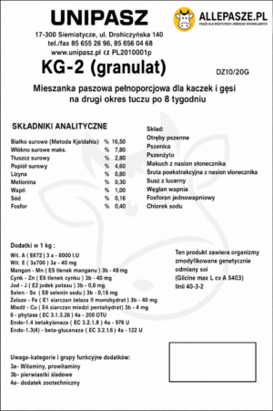 Unipasz Kaczka Gęś 2 20kg - granulat - obrazek 3