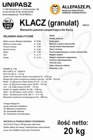 UNIPASZ Klacz 20kg - granulat - obrazek 3