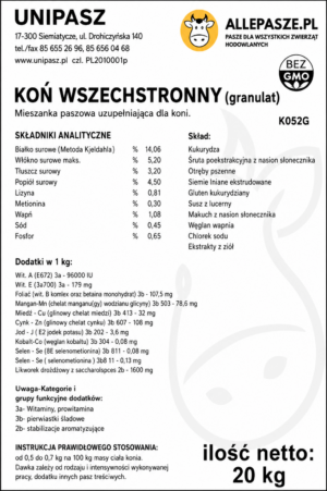 UNIPASZ Koń wszechstronny 20kg - granulat - obrazek 3