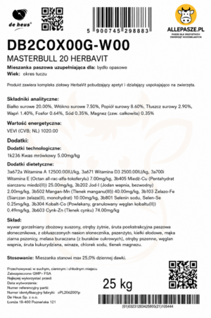 De Heus Masterbull 20 Herbavit 25kg - granulat - obrazek 3