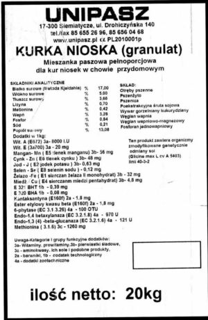 UNIPASZ KURKA NIOSKA 20kg - granulat - obrazek 3
