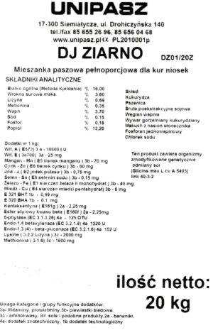 UNIPASZ DJ ZIARNO 20kg - sypka - obrazek 3